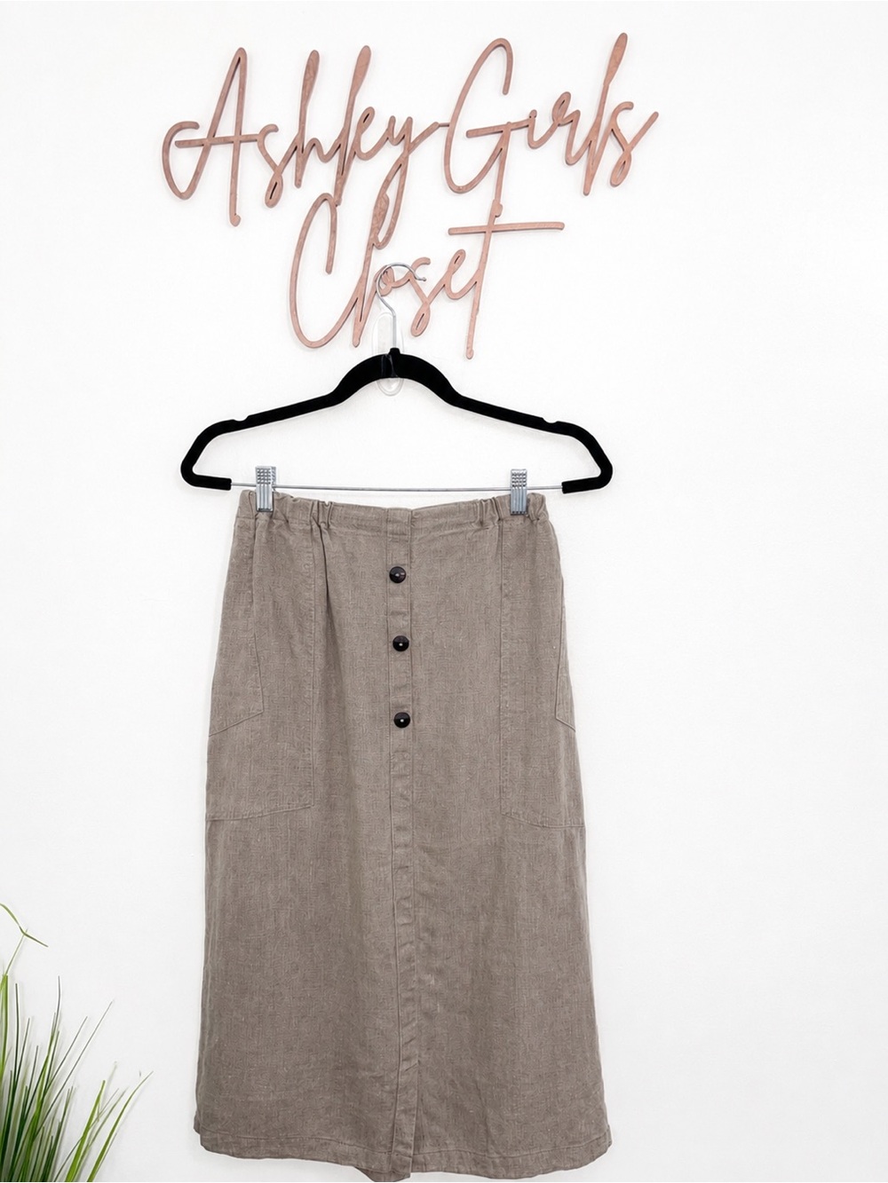 FLAX by Angelheart 100% Linen Skirt Small Brown Taupe